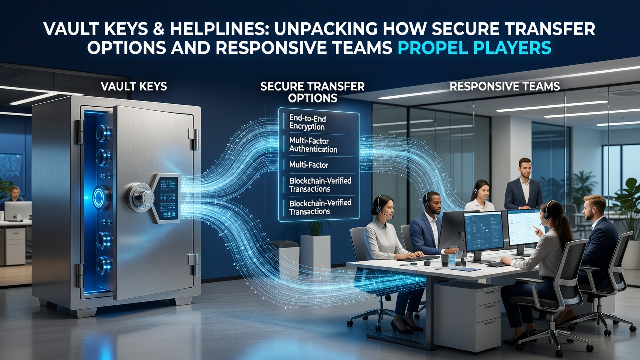 Support representative assisting player via mobile helpline while vault key transfer completes on screen