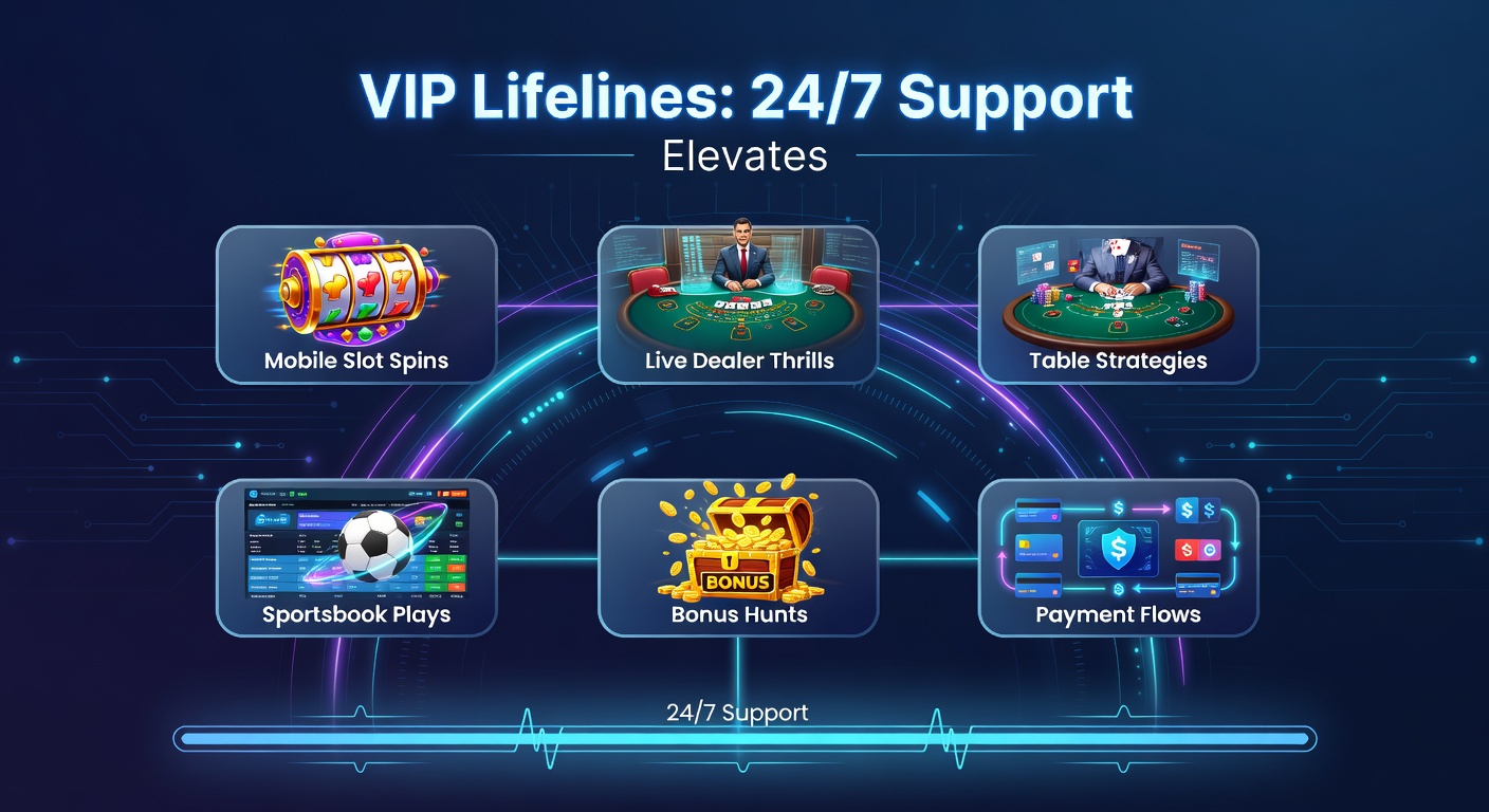 VIP player accessing 24/7 support on a mobile device during a live dealer session, highlighting seamless integration across slots and sports betting interfaces